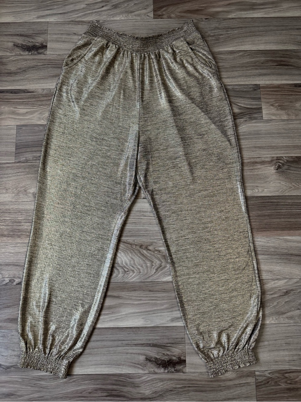 Anthropologie Melora Metallic Shimmer Joggers in Gold Size Large